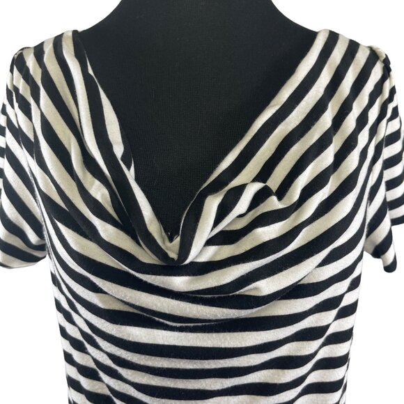 AB Studio Size Medium Black & White Striped Cowl Neck Tunic Top - Picture 3 of 9